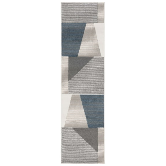 SAFAVIEH Pyramid Andrew Geometric Runner Rug, Ivory/Grey Navy, 2'2" x 8'