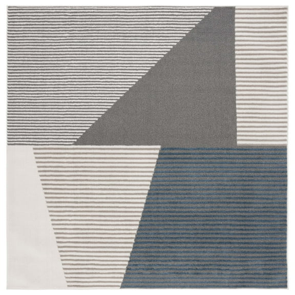 SAFAVIEH Pyramid Andrew Geometric Area Rug, Ivory/Grey Navy, 6'7" x 6'7" Square