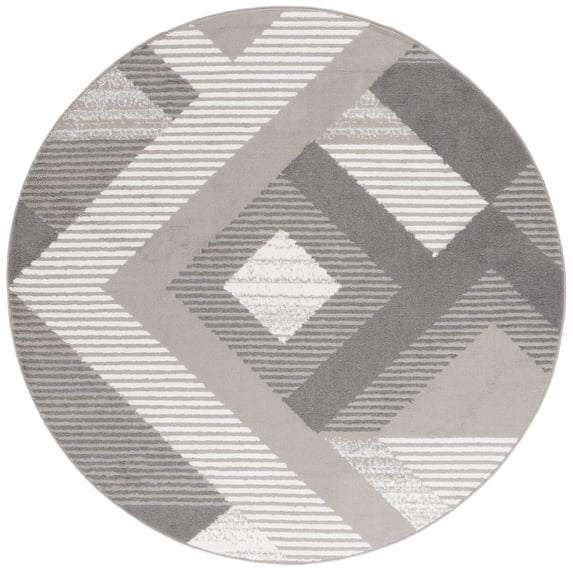 SAFAVIEH Pyramid Dimitar Geometric Area Rug, Grey/Ivory, 6'7" x 6'7" Round