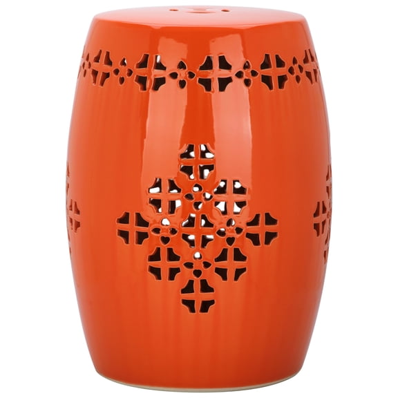Safavieh Quatrefoil Drum Indoor/Outdoor Garden Patio Stool, Orange