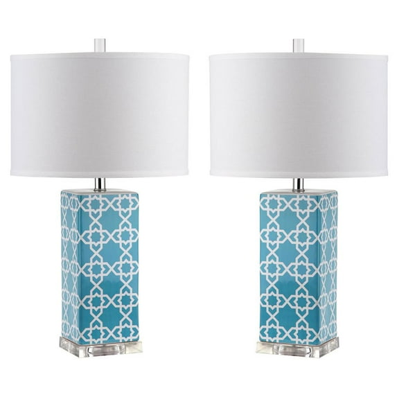 Safavieh Quatrefoil Table Lamp - Set Of 2-Color:Light Blue/White,Finish:Clear,Quantity:Set of 2