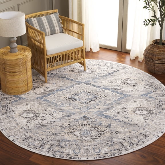 Safavieh Quincy Alex Geometric Area Rug, Ivory/Blue, 6'7" x 6'7" Round