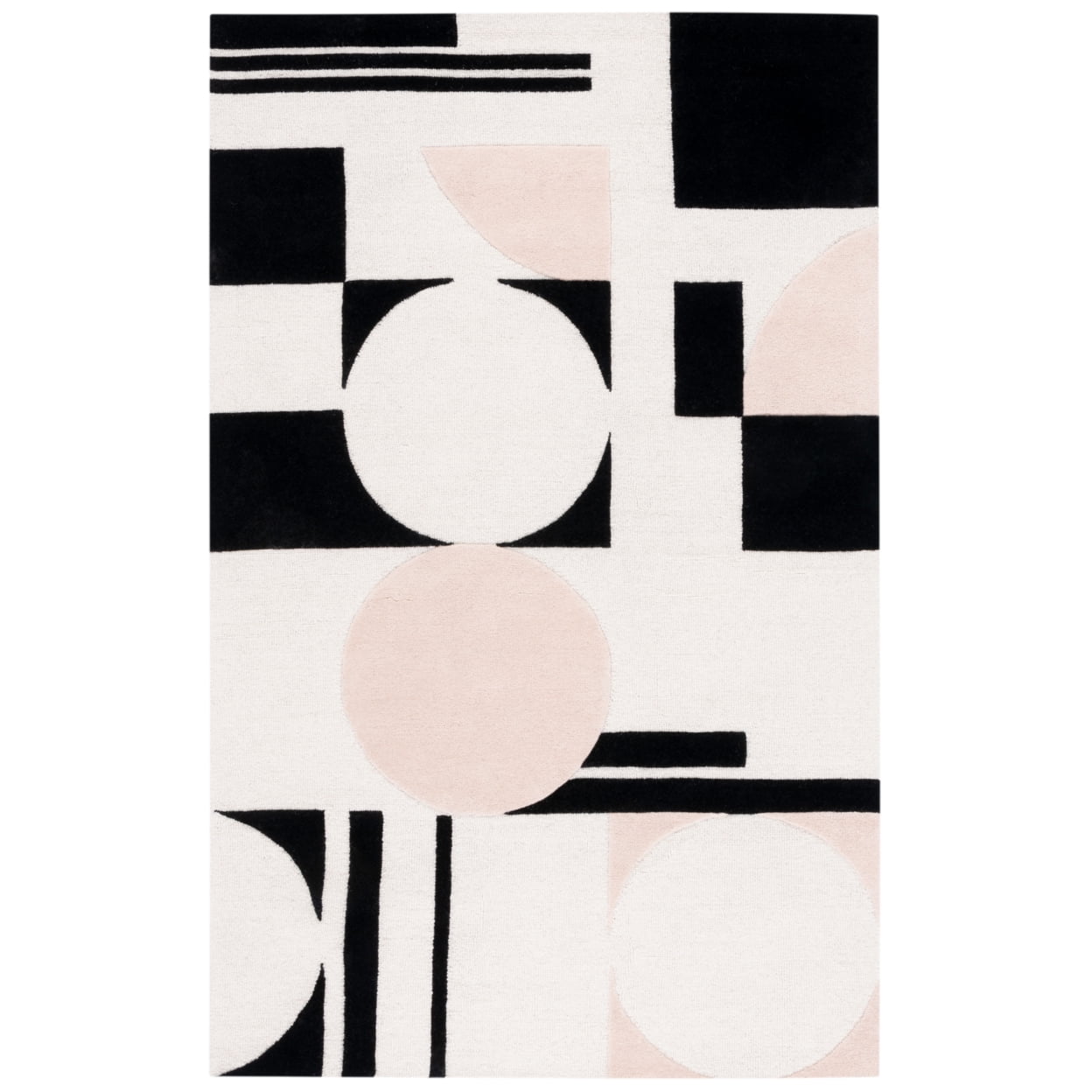 West Coast Cool Art Deco 8' x 10' Black and Blush Wool Rug