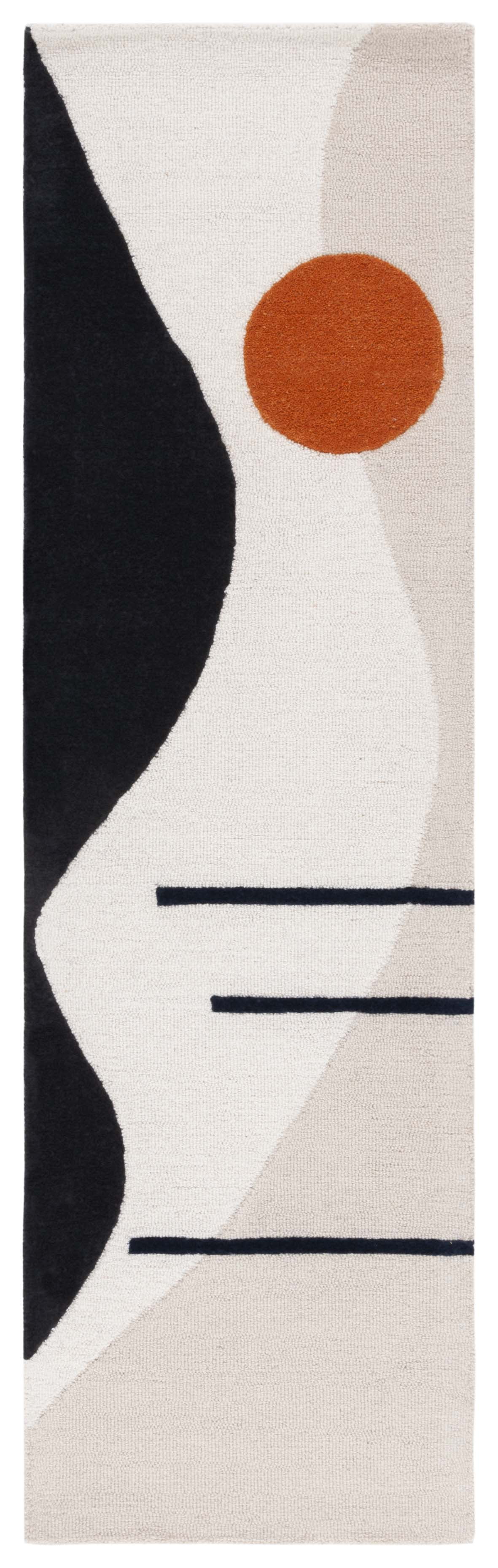 Beige and Black Wool Hand-Tufted Runner Rug