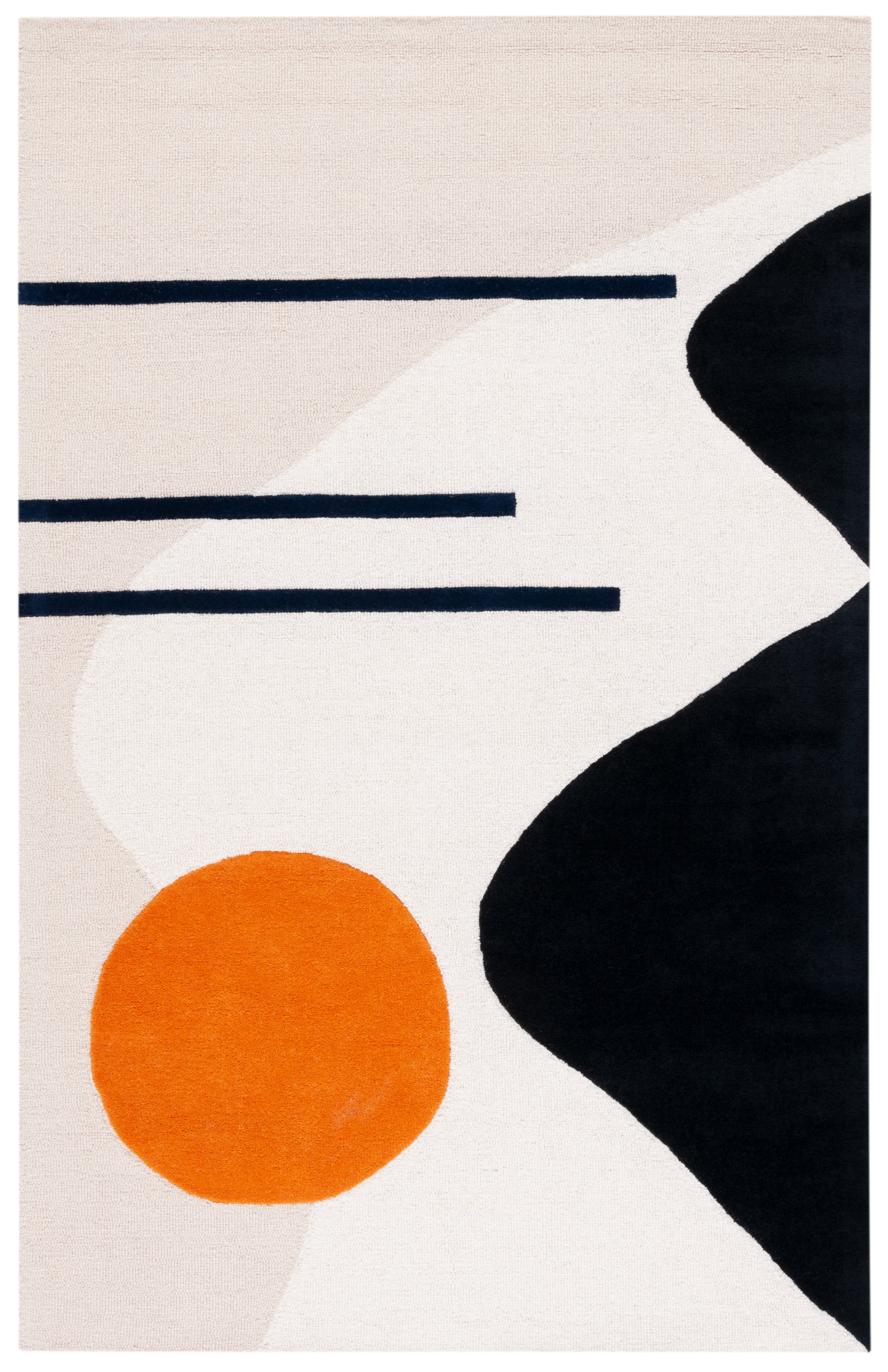 Beige and Black Hand-Tufted Wool Abstract Area Rug