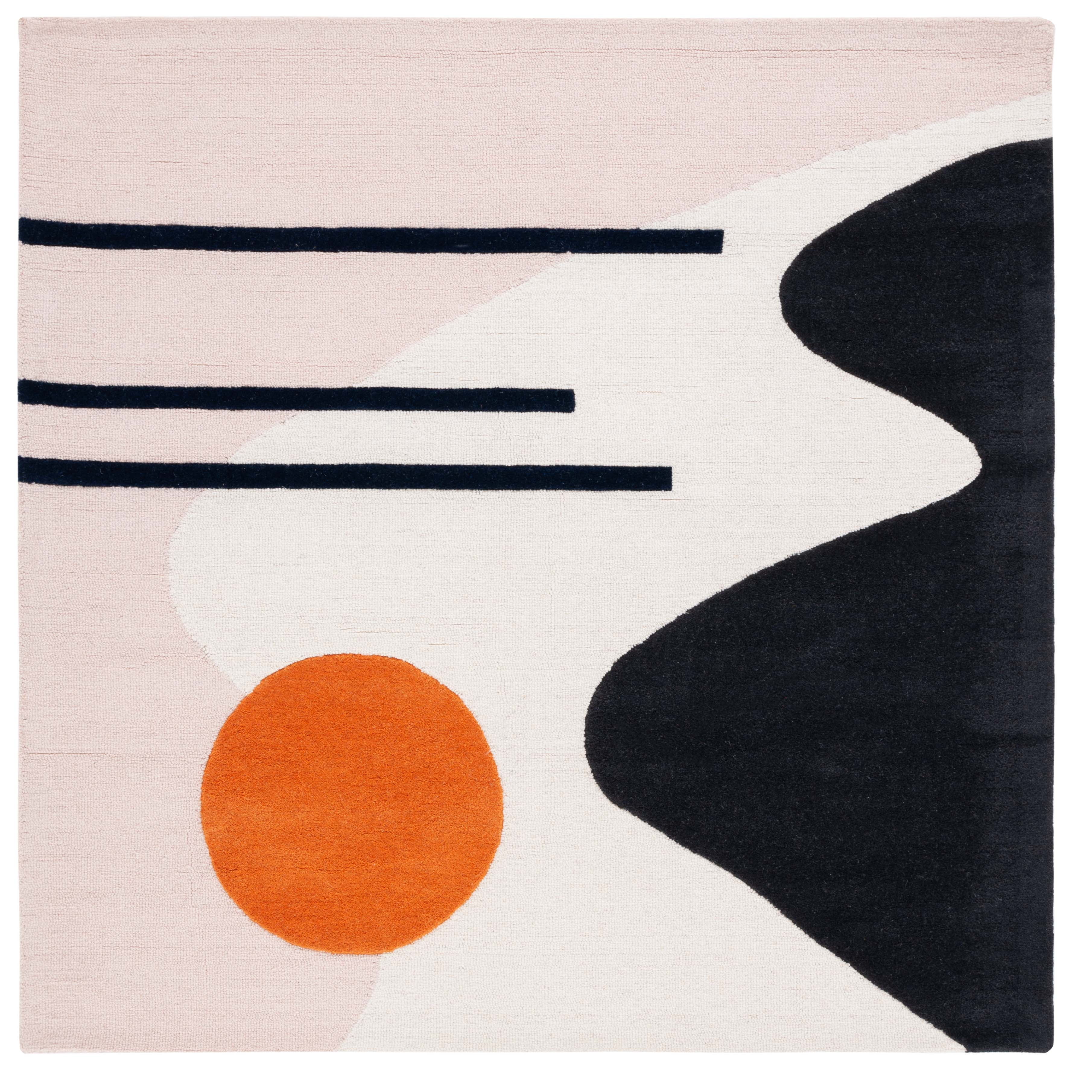 Blush and Black Hand-Tufted Wool Square Area Rug