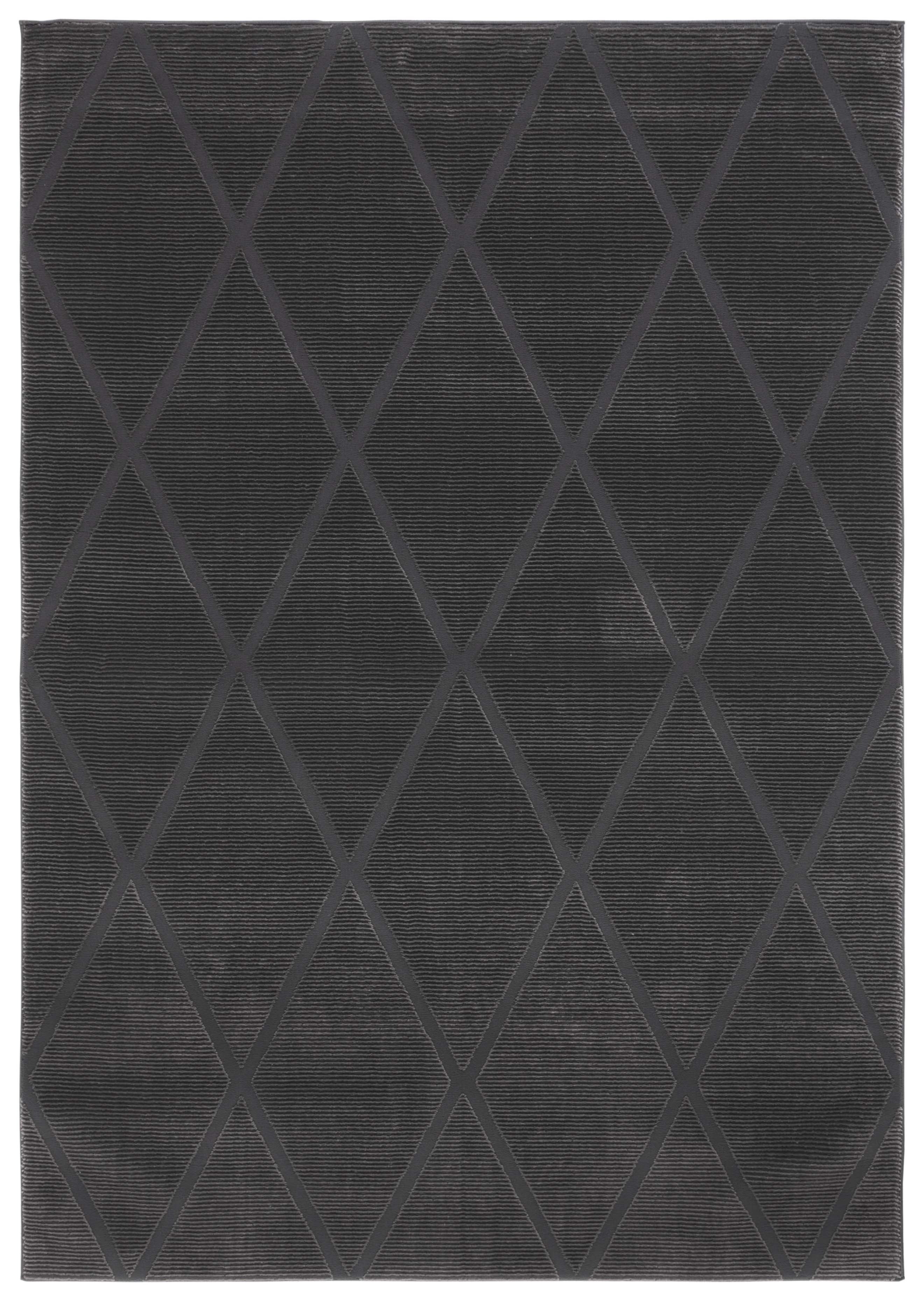 Charcoal Gray Geometric Pattern Synthetic Area Rug