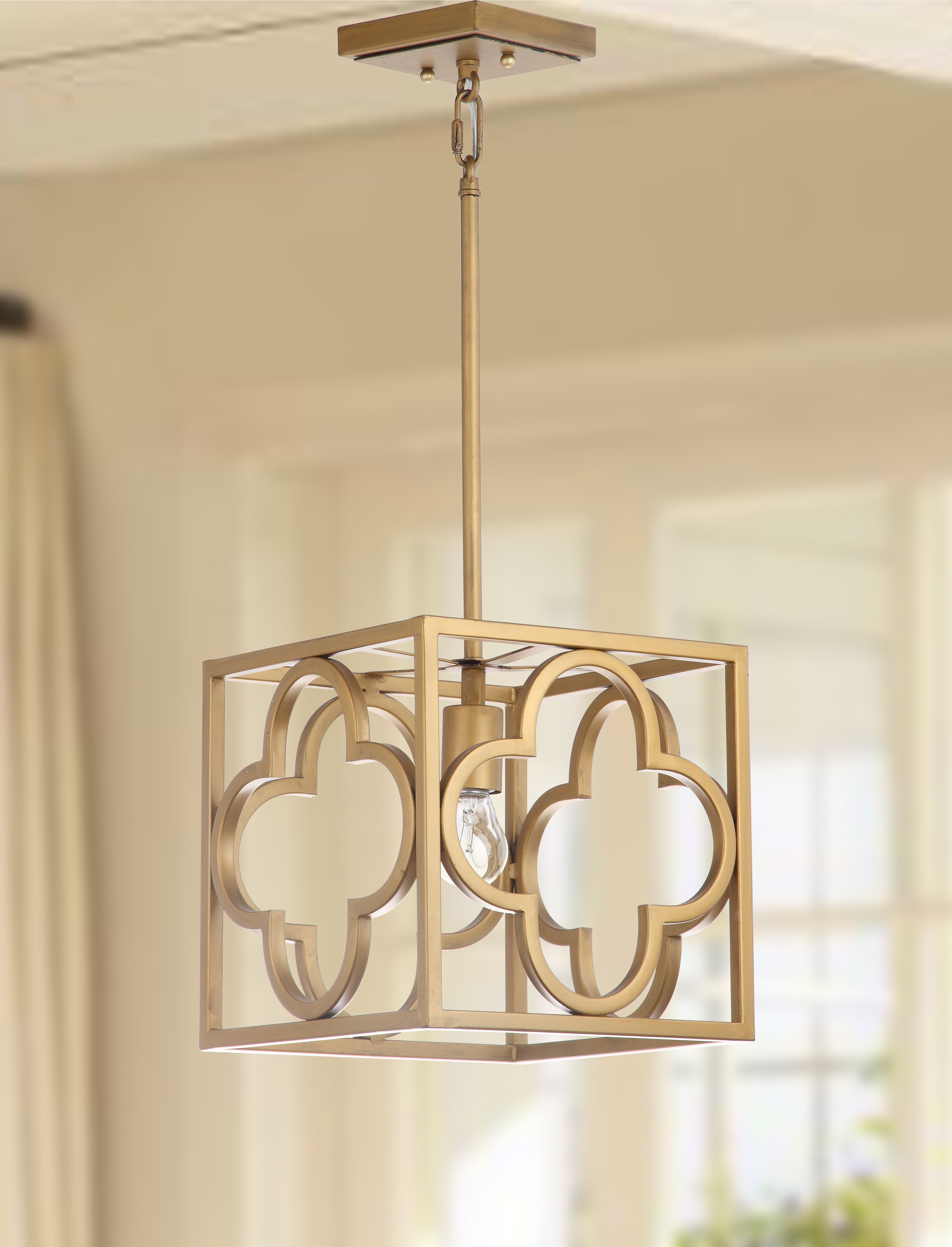 Contemporary Gold Metal Trellis Pendant Light