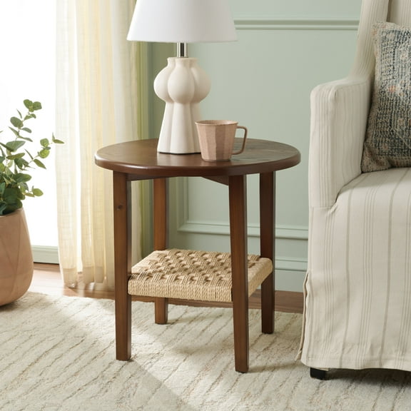 Safavieh Rakoma 1 Shelf Traditional Wood Frame Round End Table, Walnut