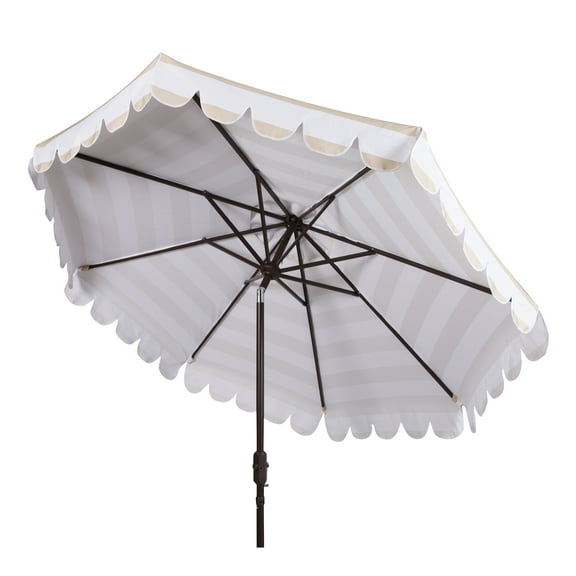 Safavieh Ramona 9ft Crank Metal Outdoor Umbrella in Beige and White