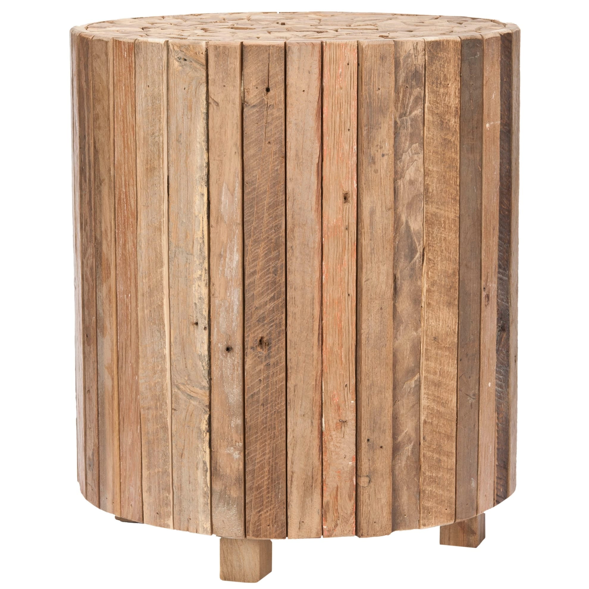 Richmond Round Reclaimed Teak End Table in Medium Oak
