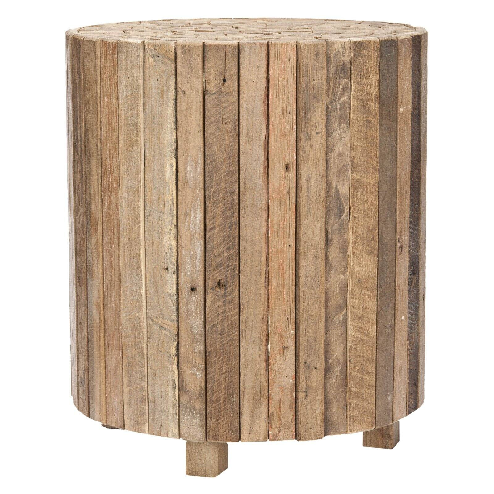Richmond Round Reclaimed Teak End Table in Medium Oak