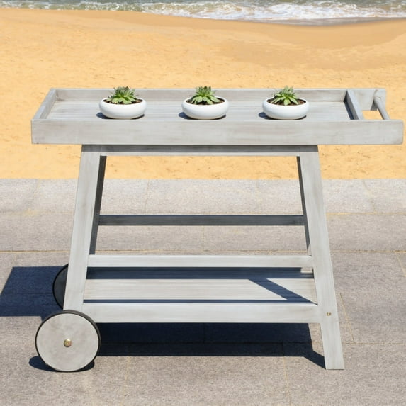Safavieh Renzo 2 Tier Outdoor Farmhouse Wooden Bar Cart