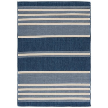 SAFAVIEH Courtyard Celinda Striped Indoor/Outdoor Area Rug, Navy Blue/Beige, 5'1" x 7'6"