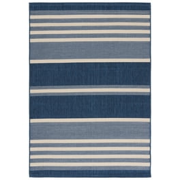 Ivory and Blue Round Striped Indoor Outdoor Area Rug Ivory and Blue Round Striped Indoor Outdoor Area Rug