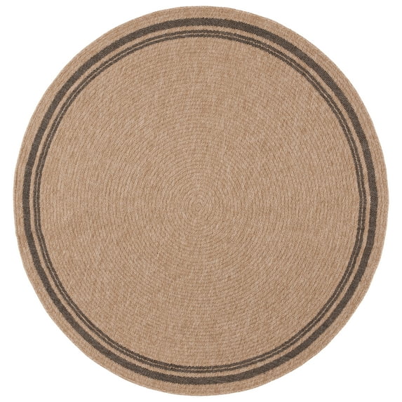 SAFAVIEH Retreat Luigi Bordered Indoor/Outdoor Area Rug, Natural/Black, 6'7" x 6'7" Round
