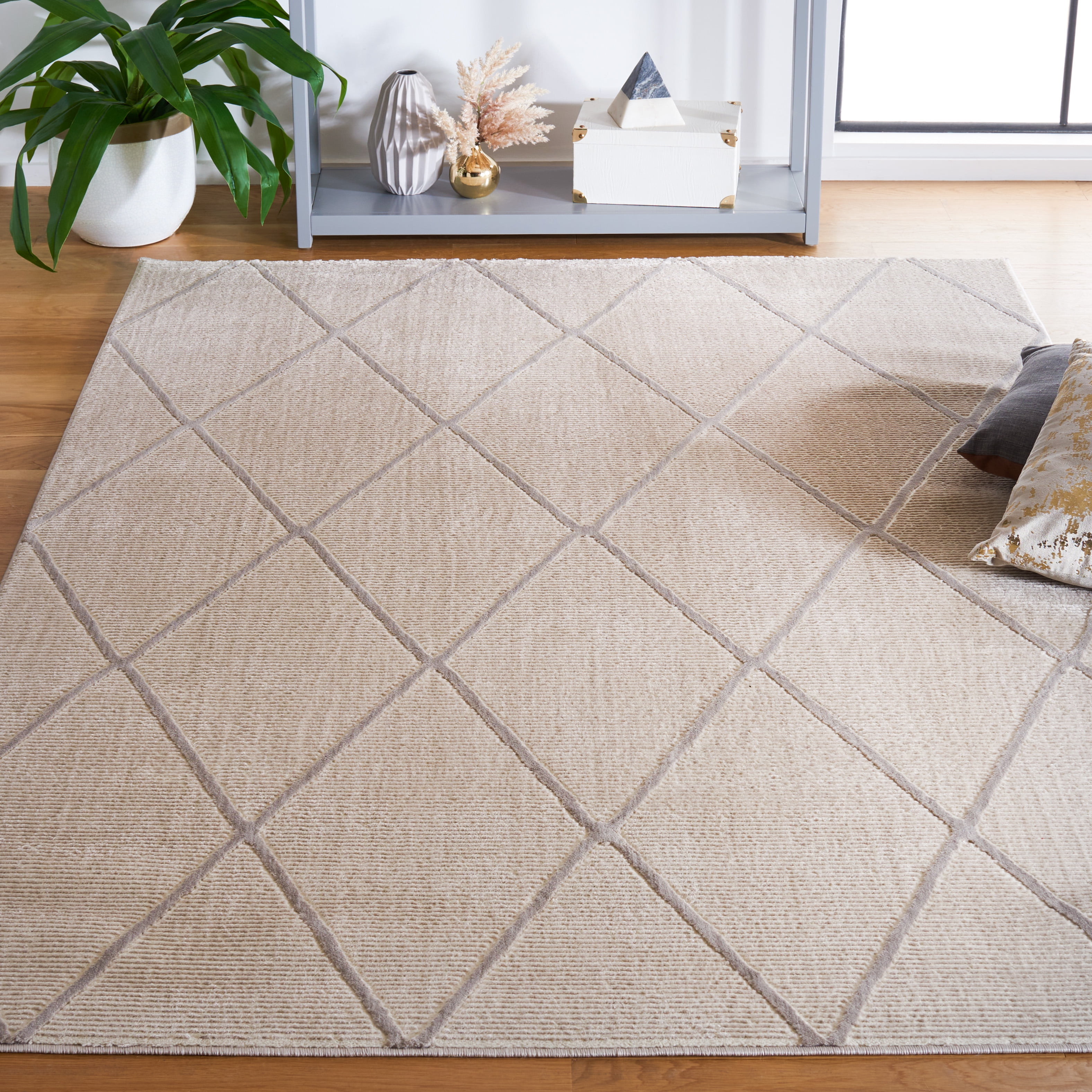 Safavieh Revive Lorrin Diamond Polyester Area Rug, Beige, 6'7" x 9'