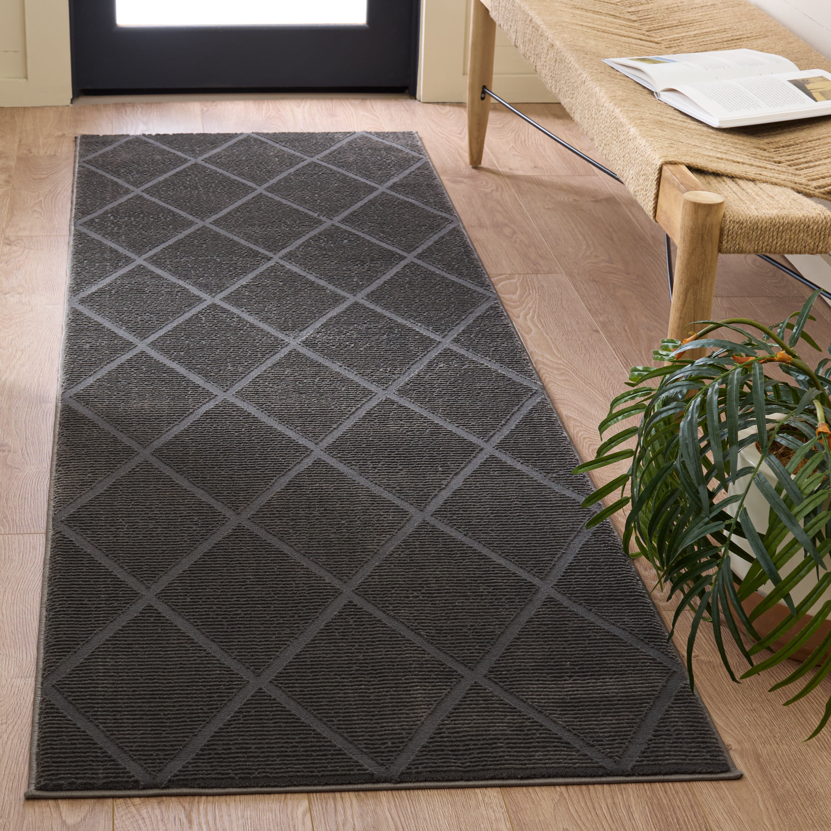 Safavieh Revive Lorrin Diamond Polyester Runner Rug, Charcoal, 2'3" x 8'