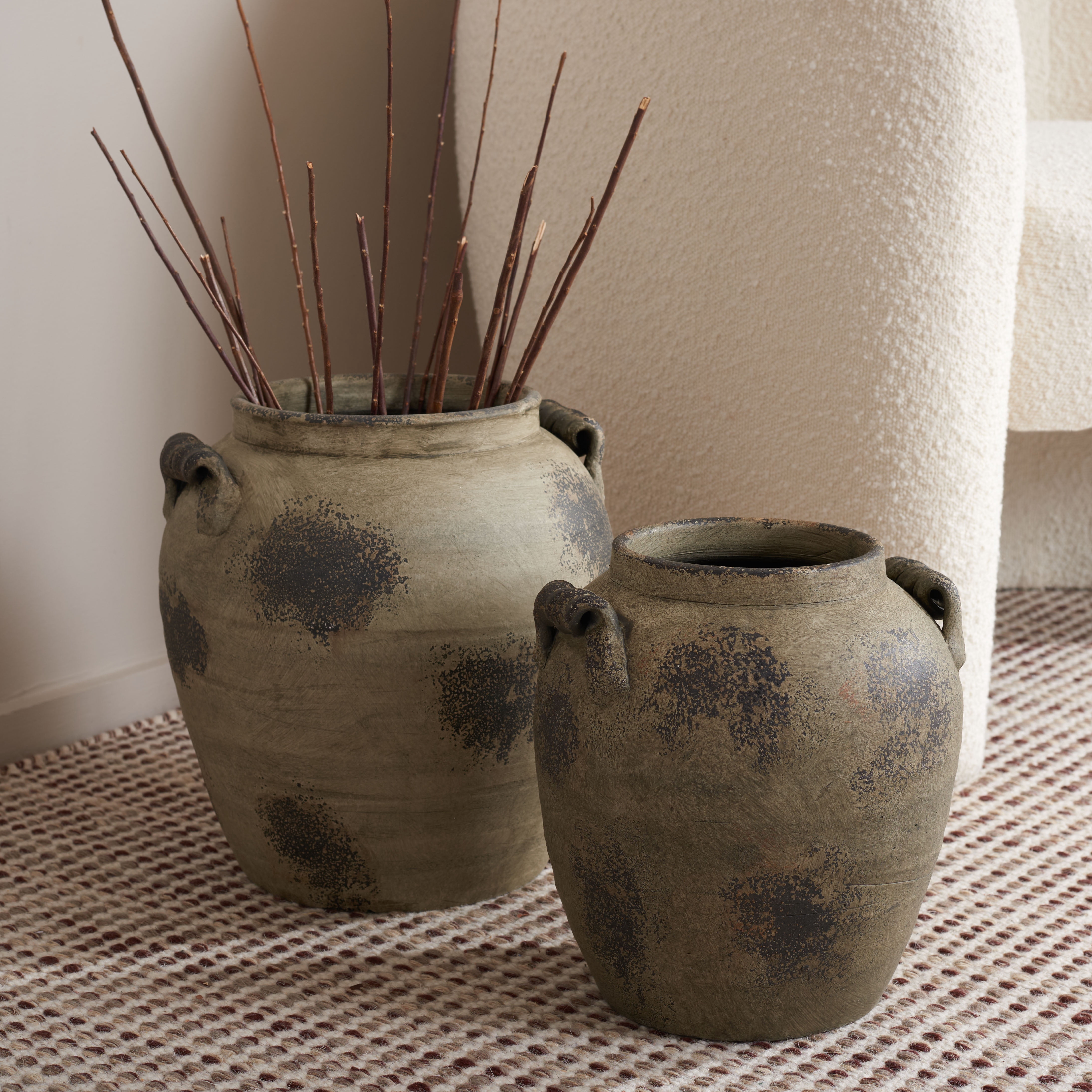 Safavieh Rhodes 13"/10.5" Weathered Gray Terracotta Table Vase, Set of 2