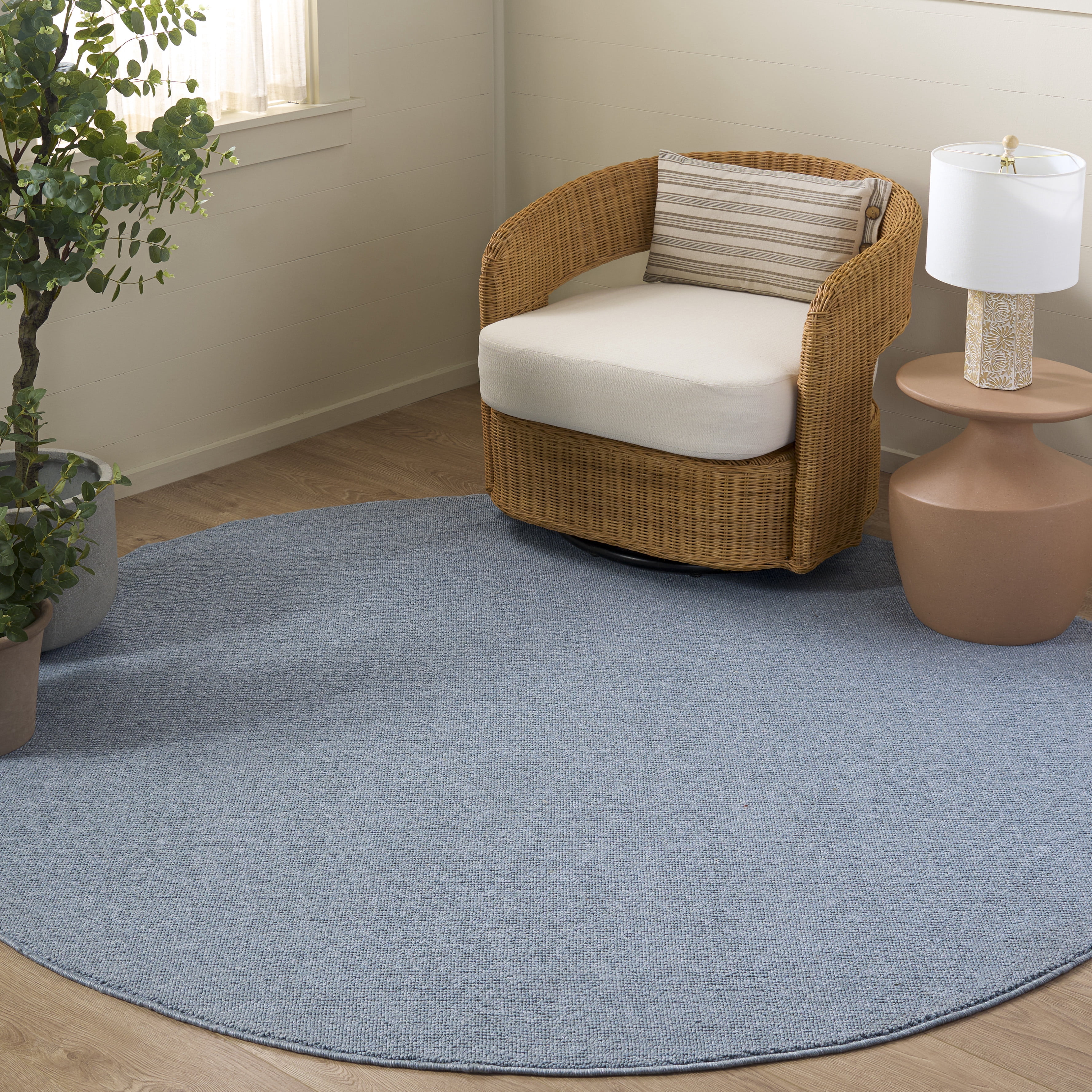 Safavieh River Randa Solid Polyester Area Rug, Blue, 6'7" x 6'7" Round