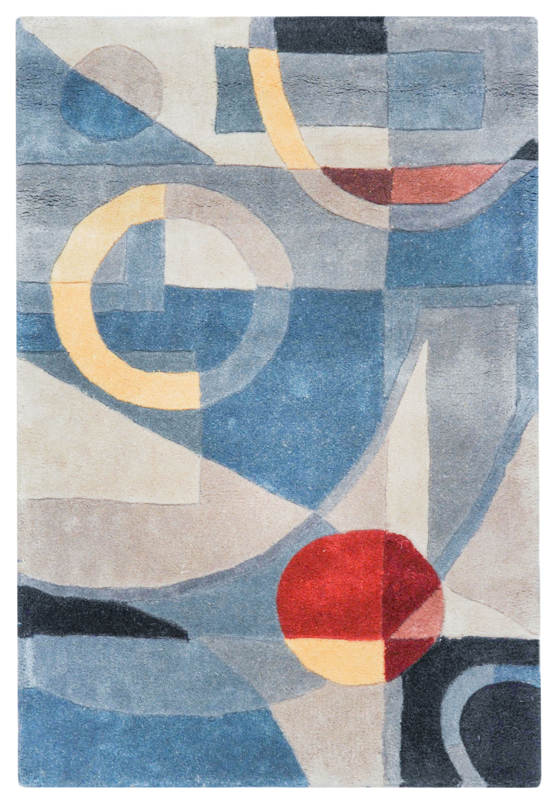 Handmade Blue Round Tufted Wool Area Rug, 27"