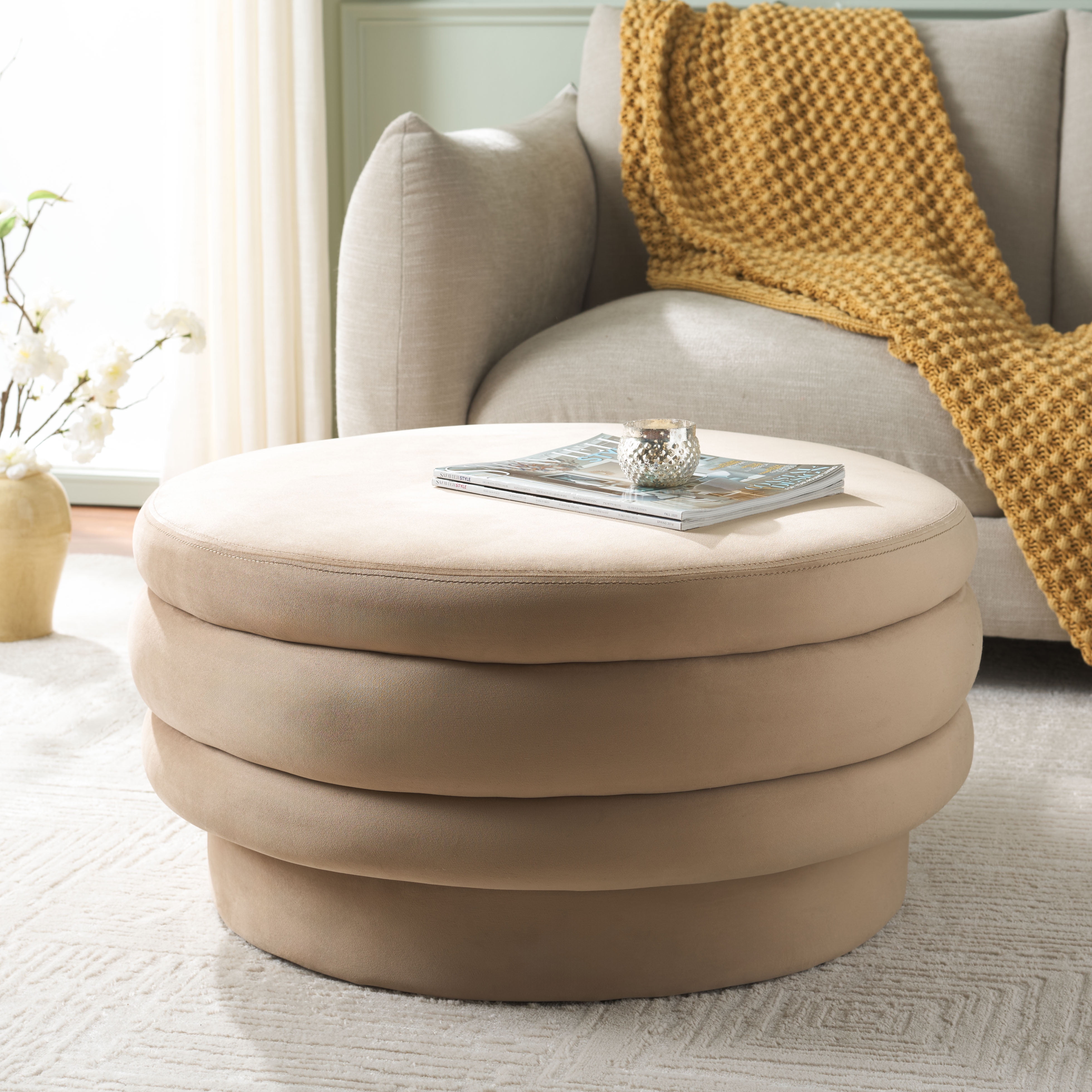 Safavieh Rohan Modern Round Ottoman, Tan