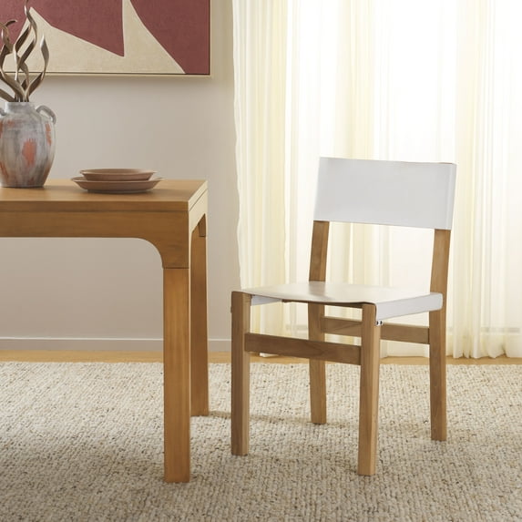 Safavieh Romee Scandinavian Wood and Leather Dining Side Chairs, White / Natural