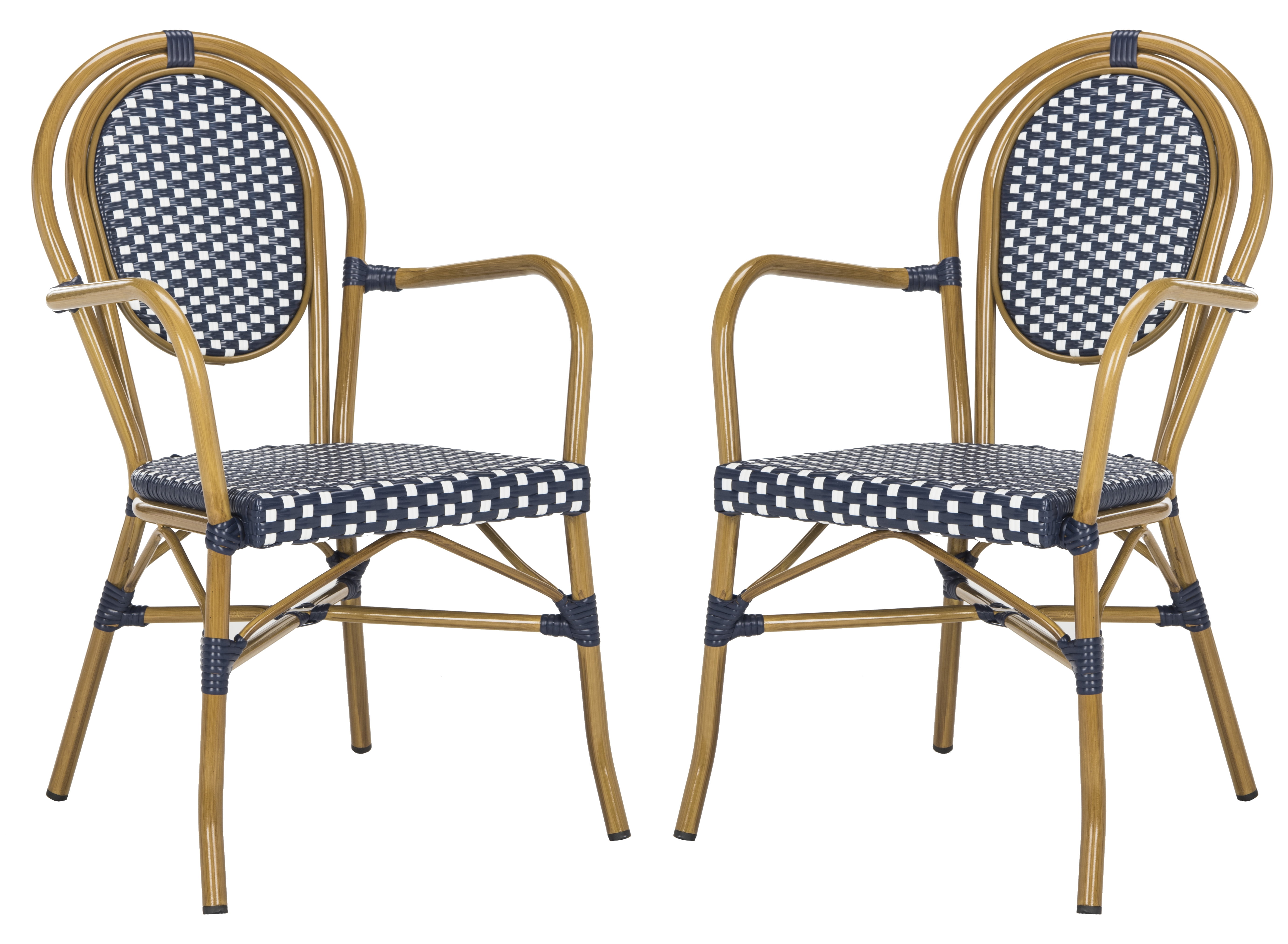 Safavieh Rosen Outdoor Patio Stacking Arm Chair, Set of 2 - Navy/White