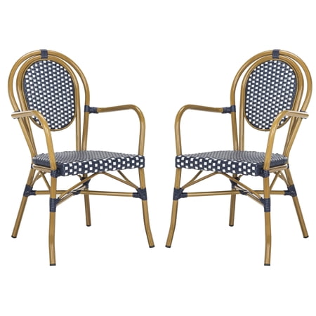 Safavieh Rosen Outdoor Patio Stacking Arm Chair, Set of 2 - Navy/White