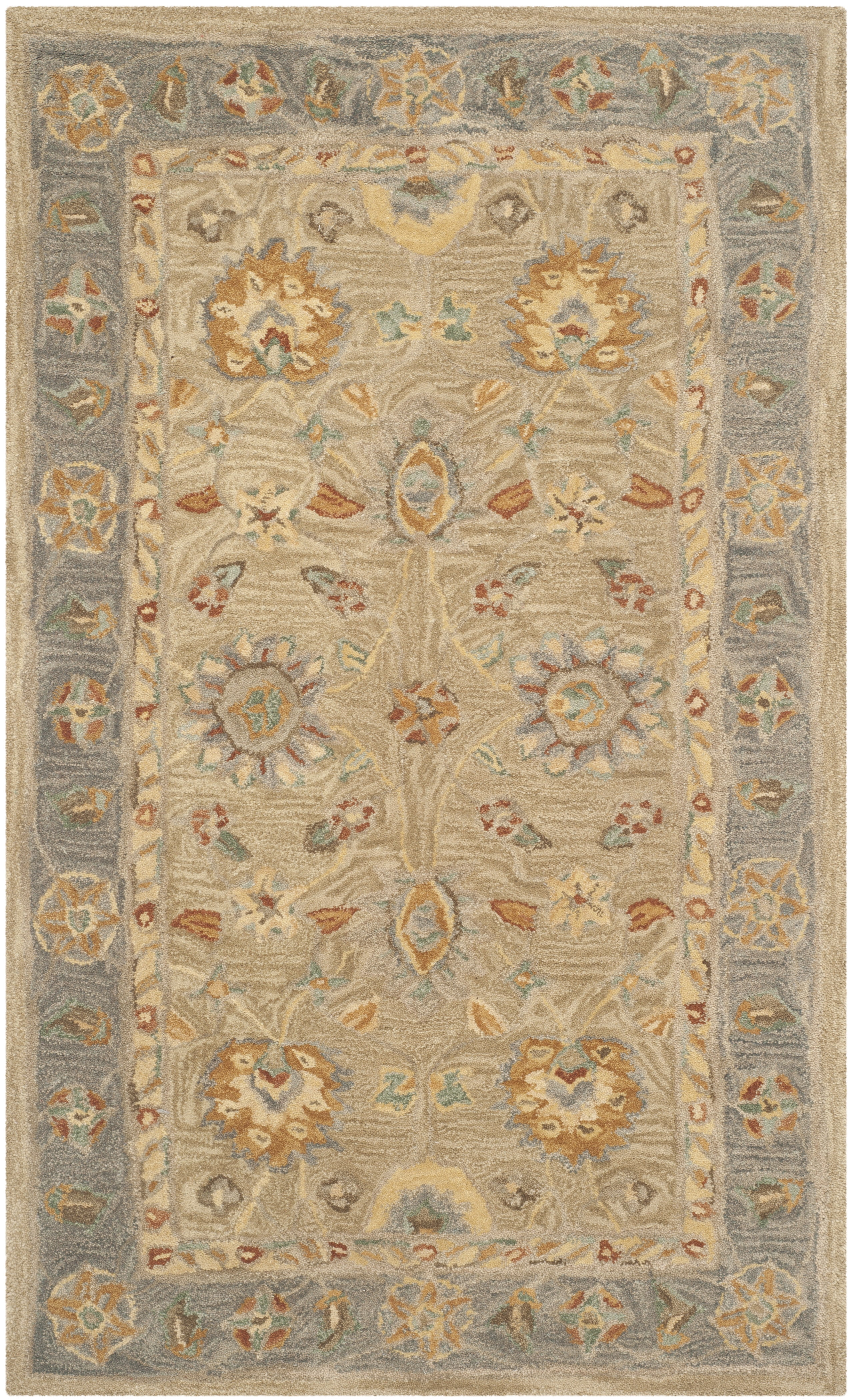 Anatolia Taupe and Grey Floral Wool Area Rug, 3' x 5'