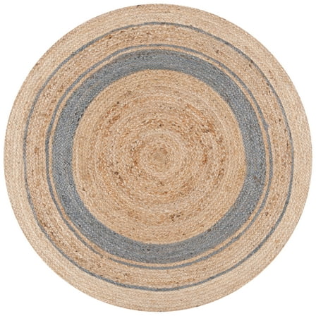 SAFAVIEH Natural Fiber Konnor Striped Area Rug, Silver/Natural, 4' x 4' Round