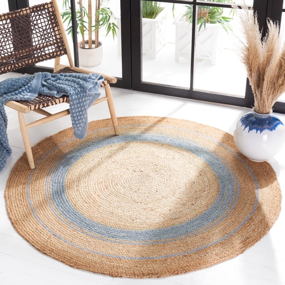 Safavieh Natural Fiber Konnor Striped Area Rug, Silver/Natural, 4' x 4' Round