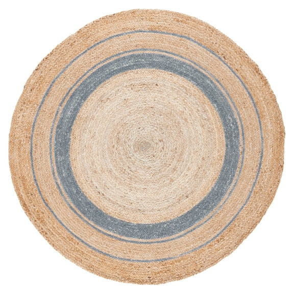 SAFAVIEH Natural Fiber Konnor Striped Area Rug, Silver/Natural, 5' x 5' Round