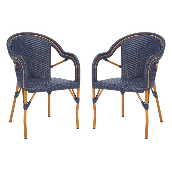 Safavieh SAFAVIEH PAT Collection Contemporary Aluminium and Wicker Armchair, Navy (Set of 2)