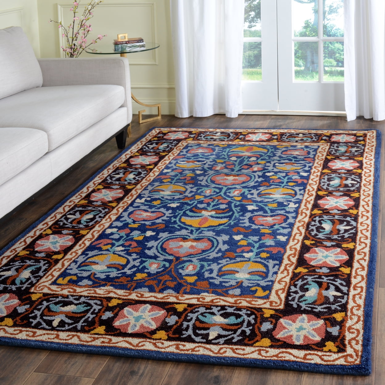 Hand-Tufted Blue Wool Rectangular Area Rug 6' x 9'