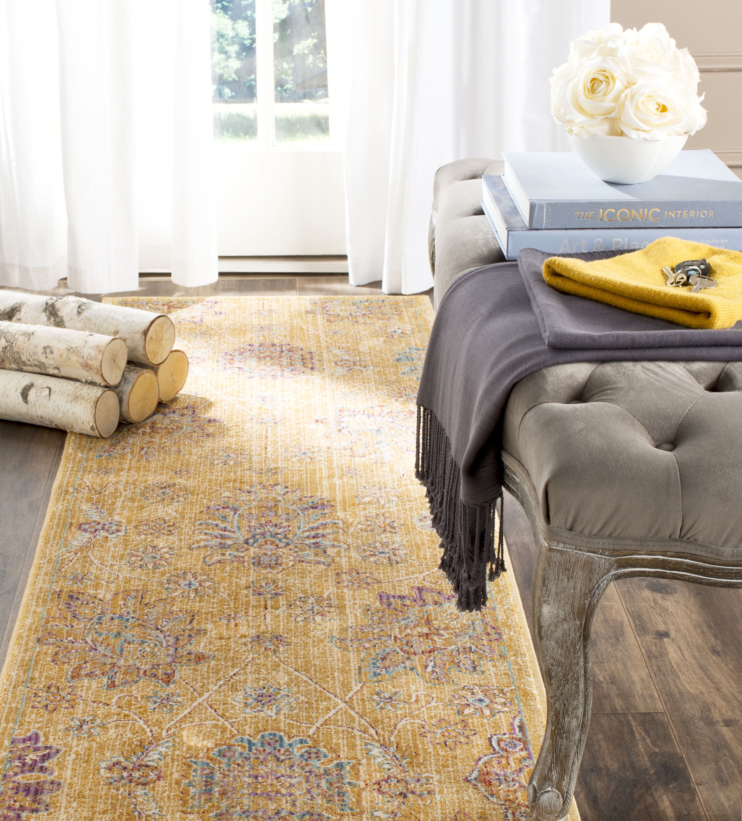 Sevilla Gold and Multicolor Viscose Runner Rug