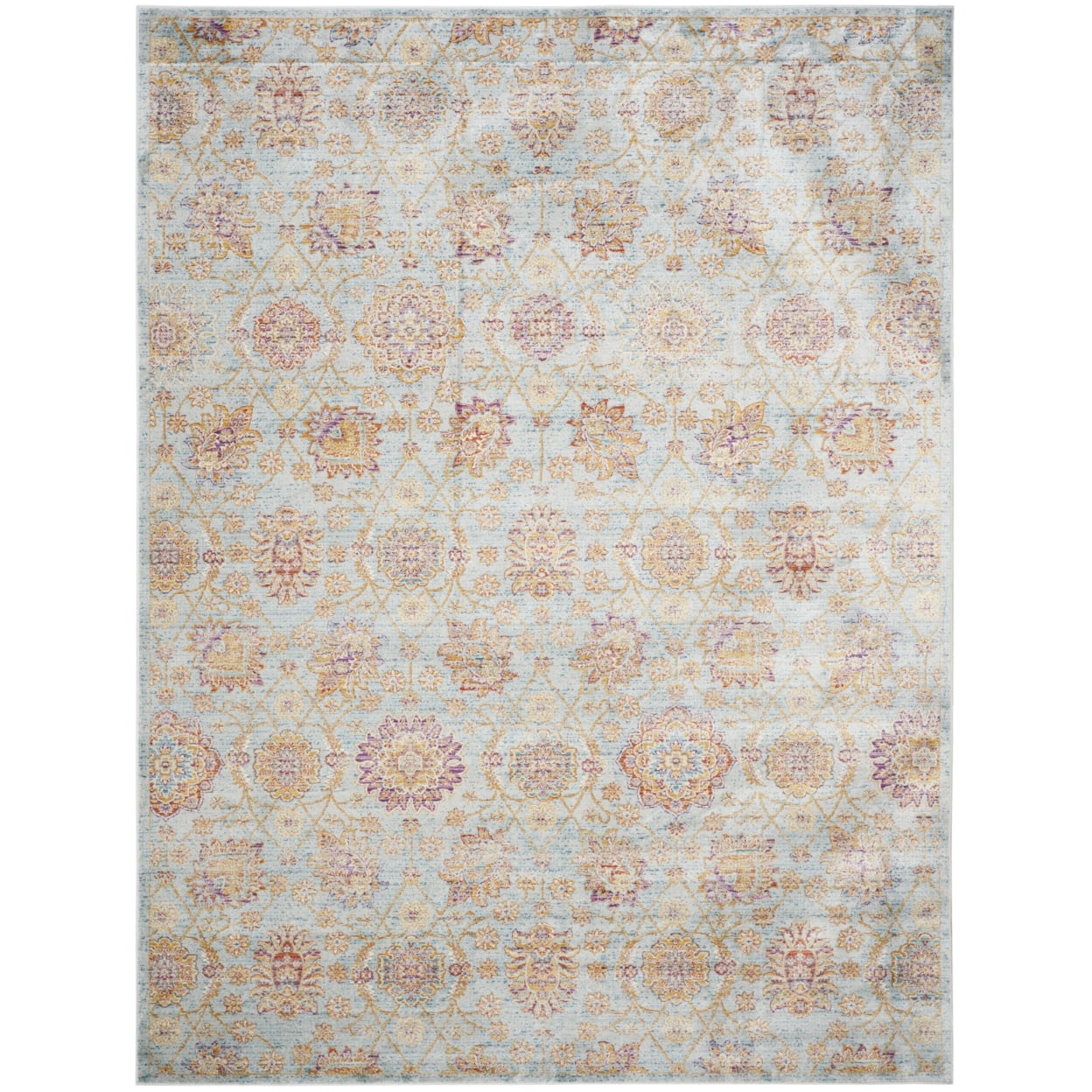 Light Blue and Multicolor Viscose Rectangular Area Rug