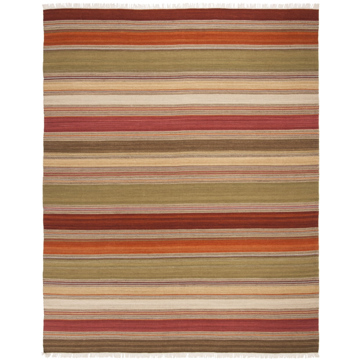 Handwoven Red and Green Wool Striped 3'x5' Accent Rug