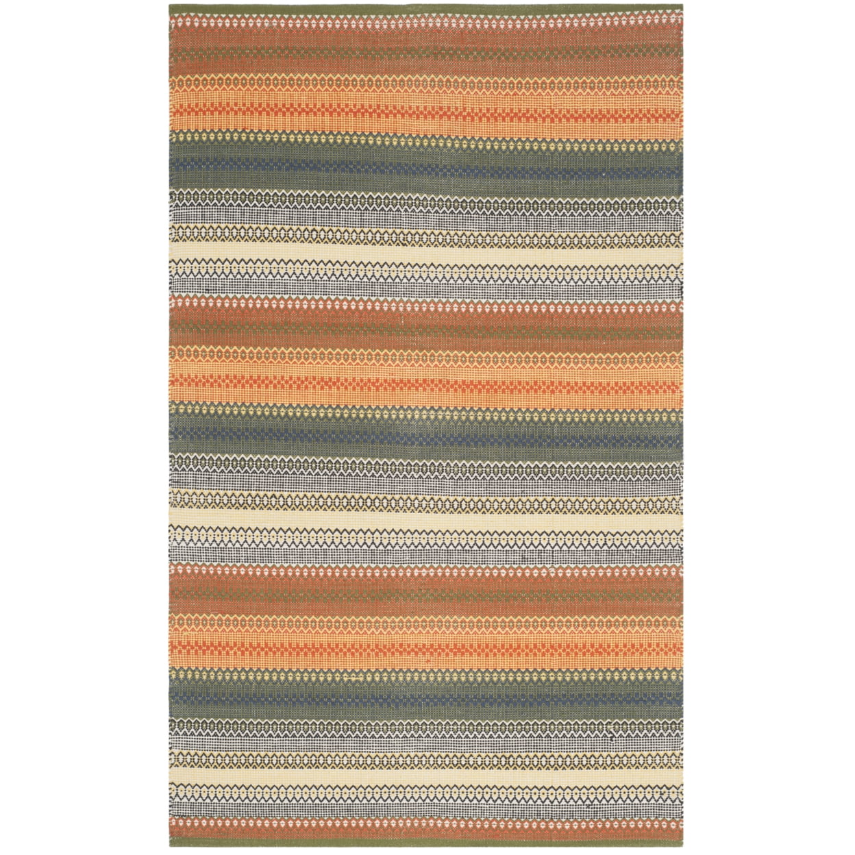 Gold and Grey Striped Wool and Cotton 4' x 6' Handmade Rug