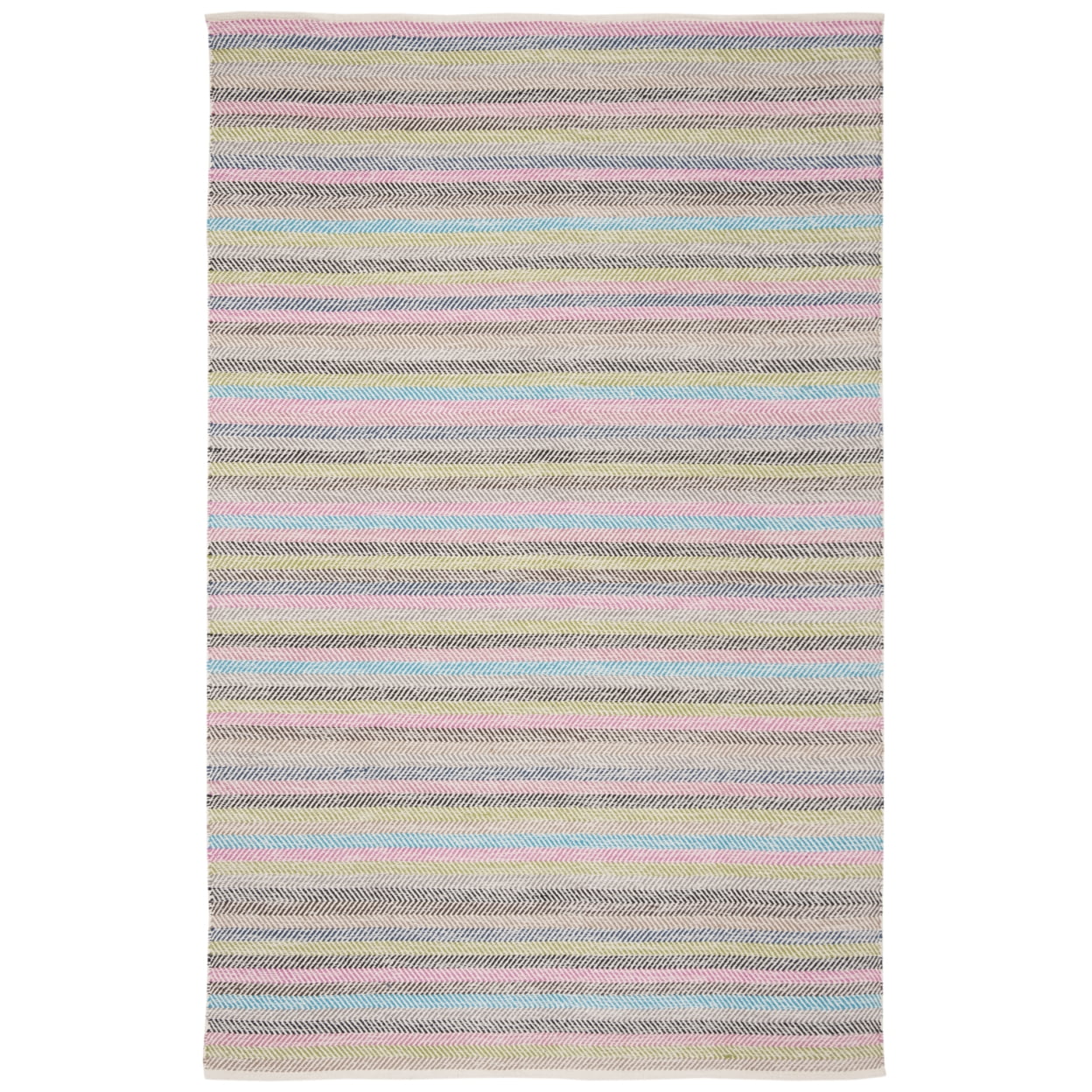 Gray and Multicolor Striped Wool Cotton Kilim Area Rug 5' x 8'