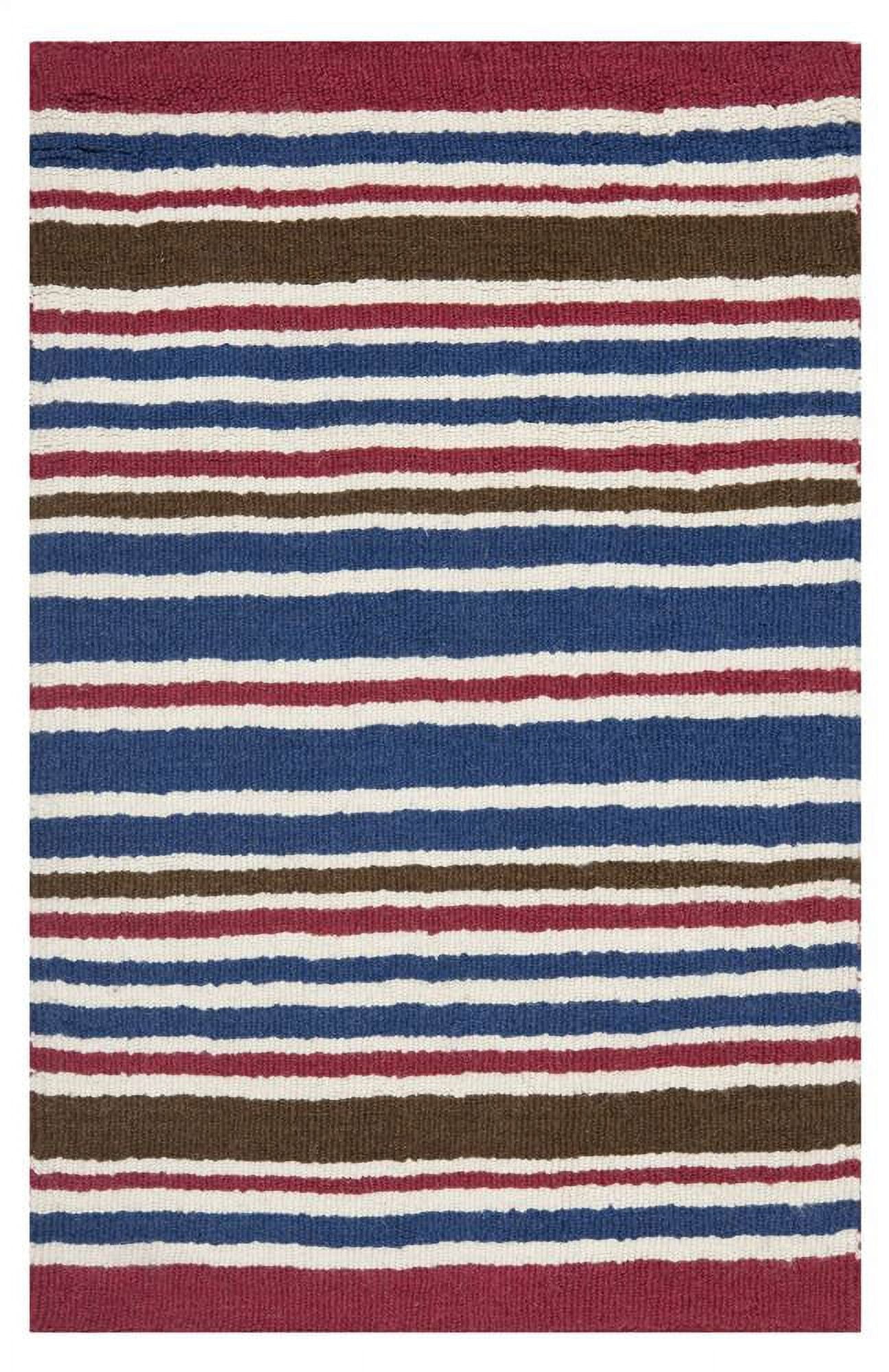 Ivory and Multicolor Striped Wool Kids Rug, 2' x 3'