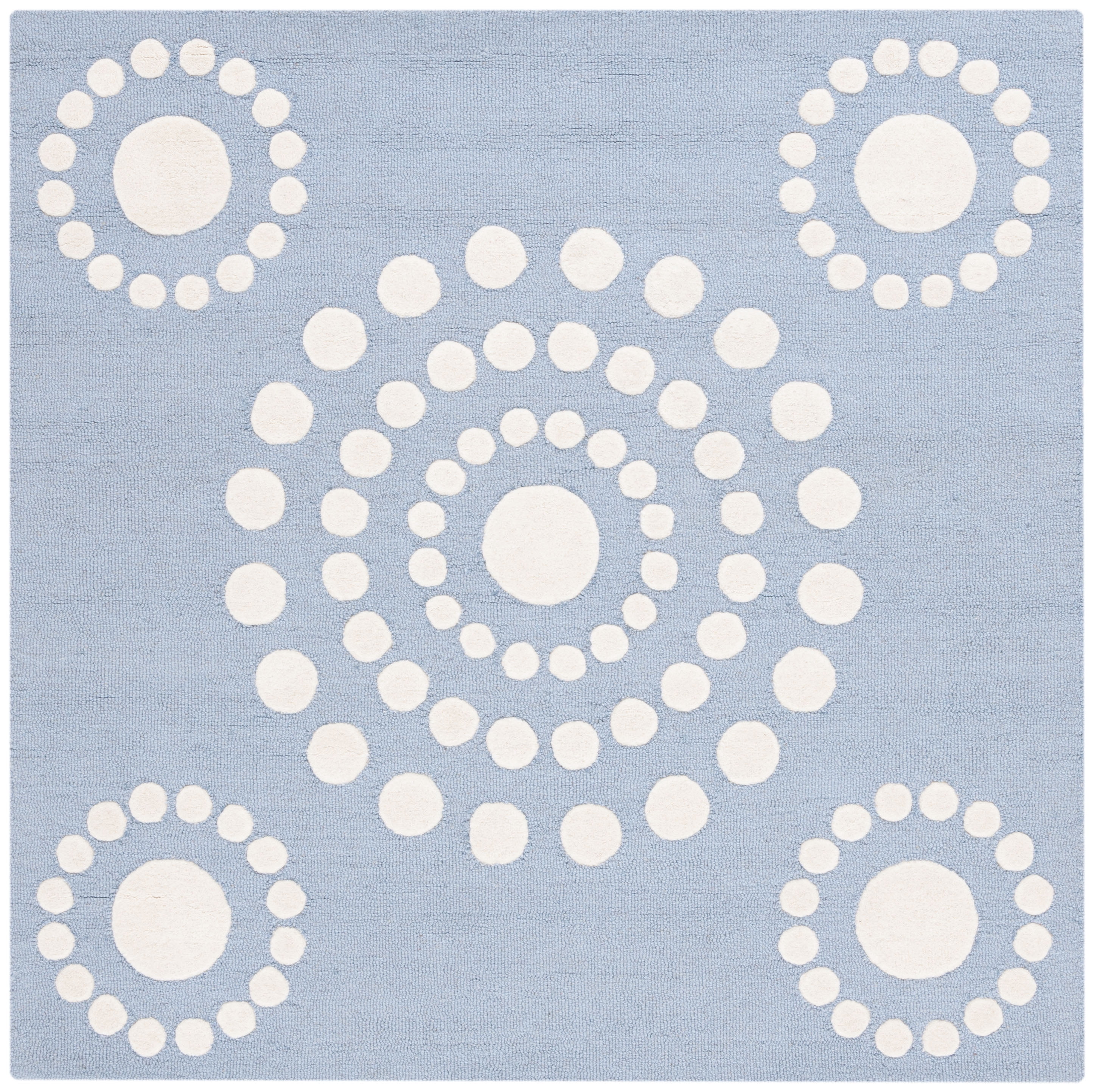 SAFAVIEH Kids Swirling Polka Dots Area Rug, Blue/Ivory, 5' x 5' Square