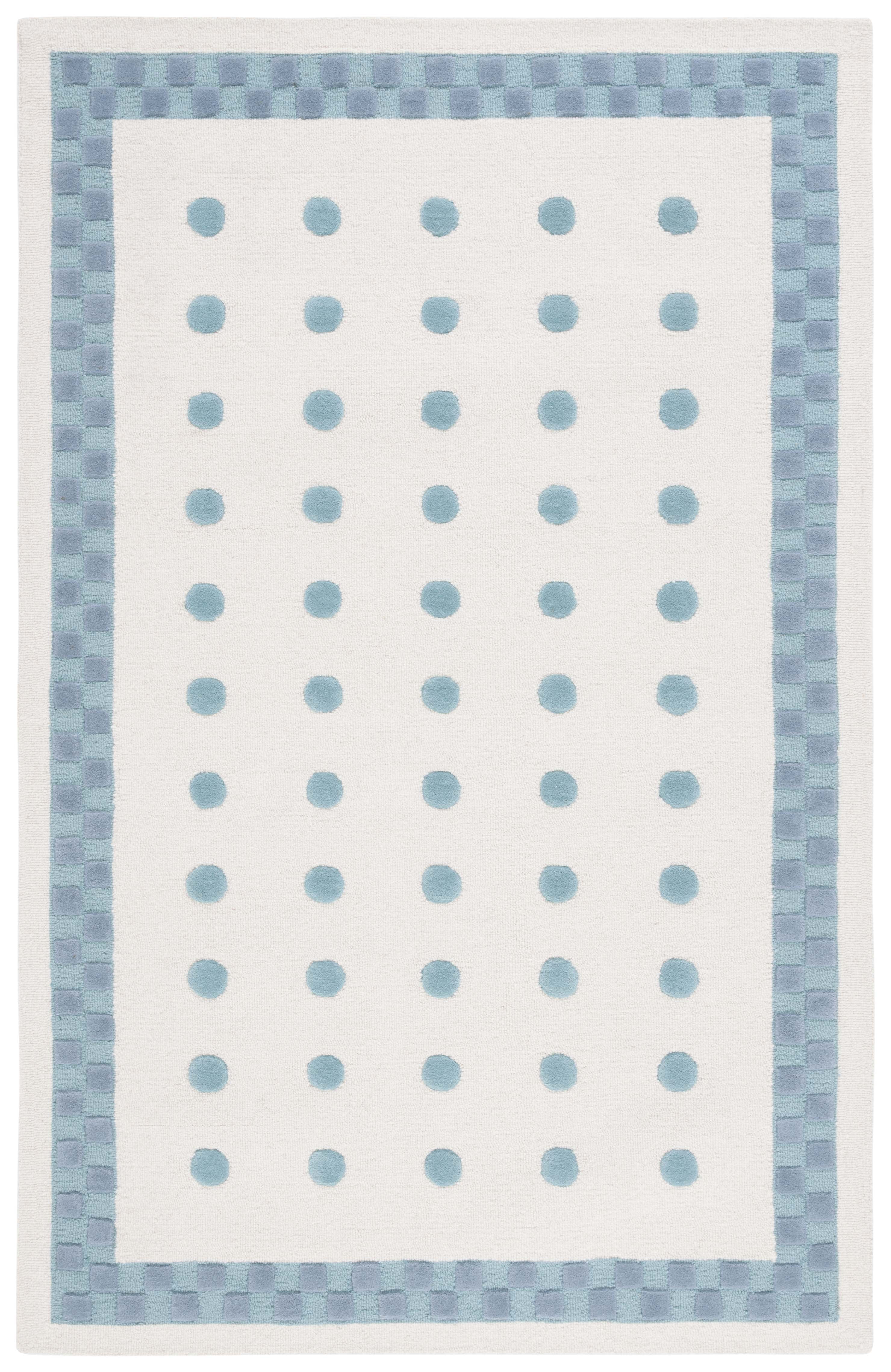 Ivory and Blue Hand-Tufted Wool Kids Rug, 3' x 5'