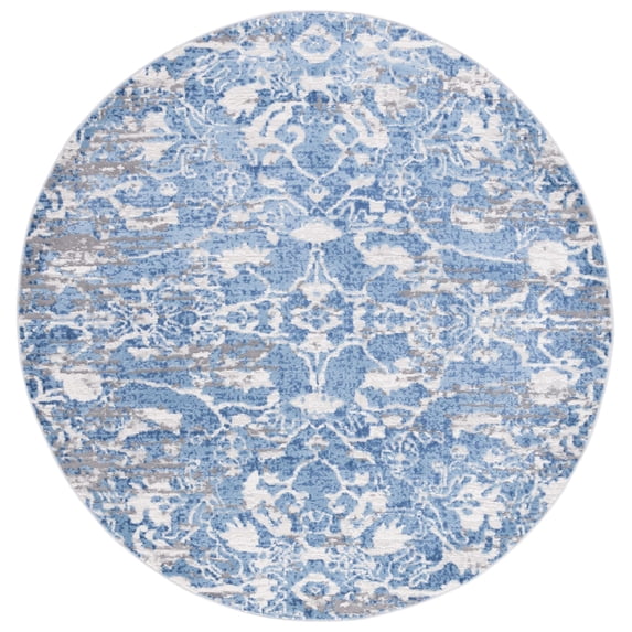 SAFAVIEH Shivan Venice Abstract Area Rug, Blue/Ivory, 6'7" x 6'7" Round