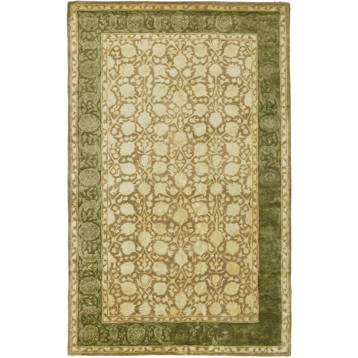 Handmade Ivory and Sage Tufted Wool and Viscose Rug, 4' x 6'