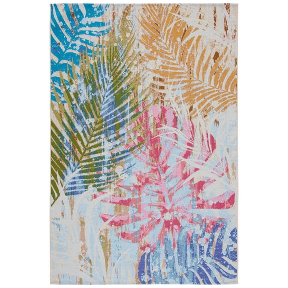 SAFAVIEH Summer Donald Botanical Indoor/Outdoor Area Rug, Blue/Beige, 9' x 12'