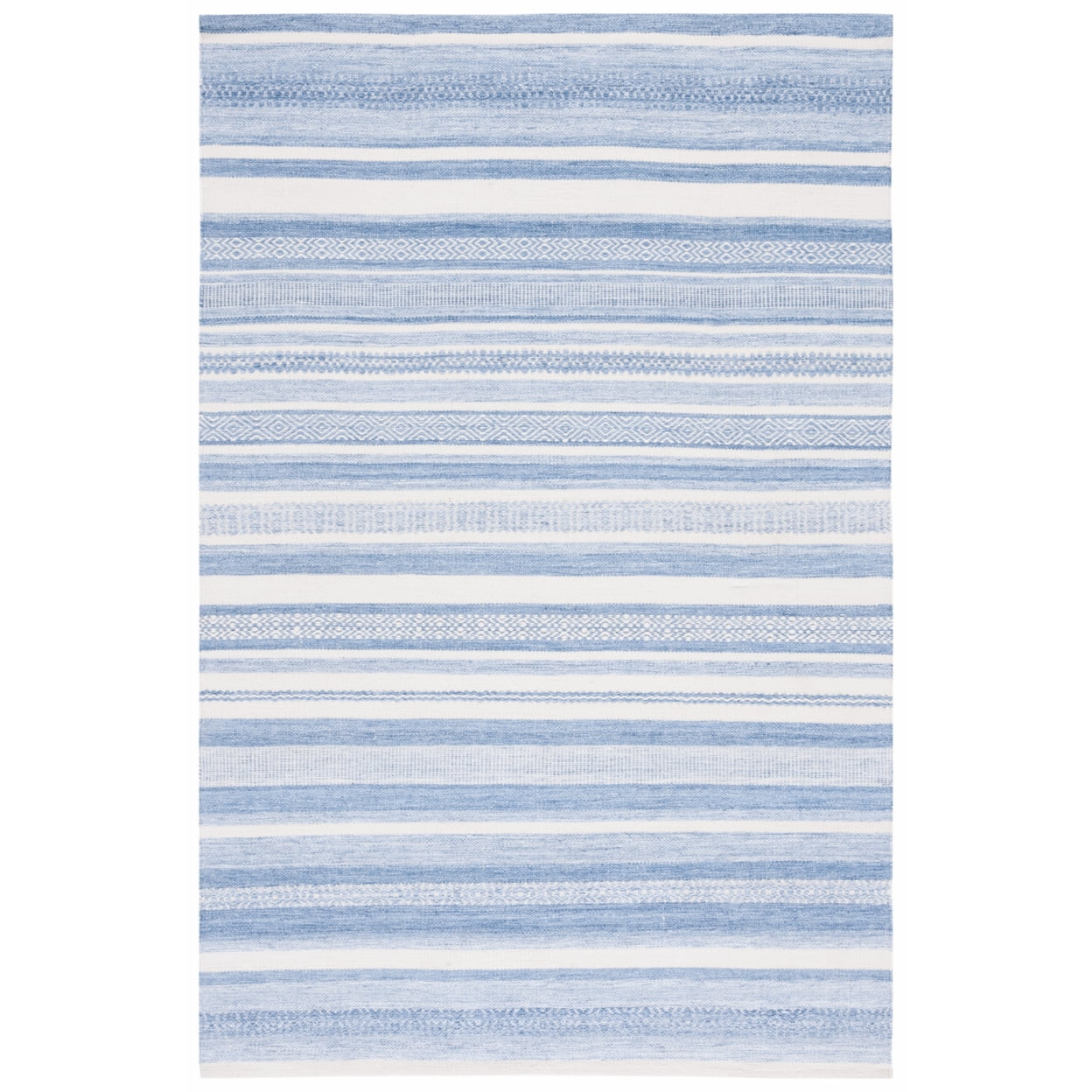 Blue and Ivory Striped Kilim Handwoven Wool Rug