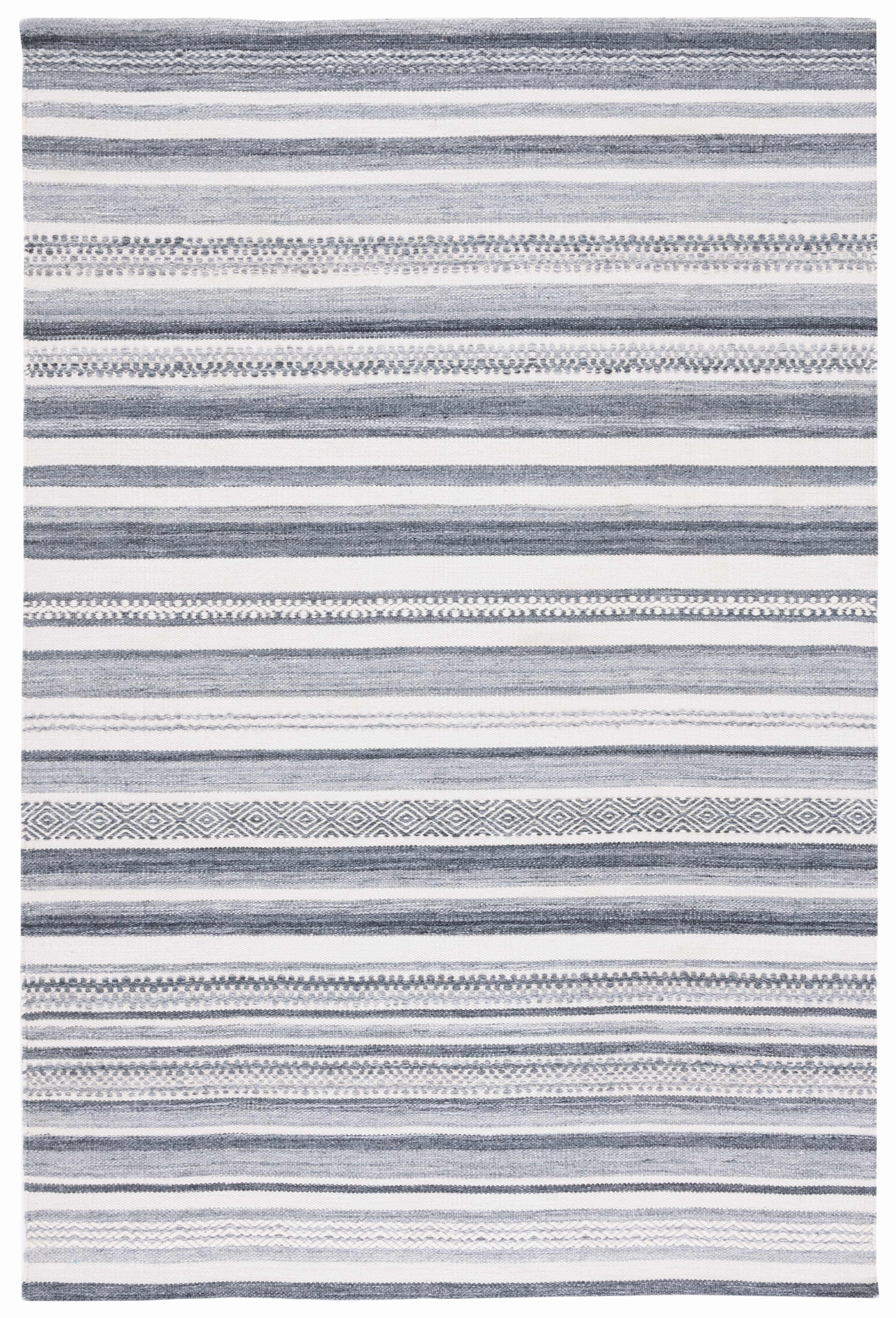 SAFAVIEH Striped Kilim Lagrange Striped Polyester Area Rug, Charcoal/Ivory, 8' x 10'