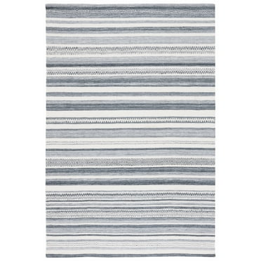 SAFAVIEH Striped Kilim Lagrange Striped Polyester Area Rug, Charcoal/Ivory, 8' x 10'