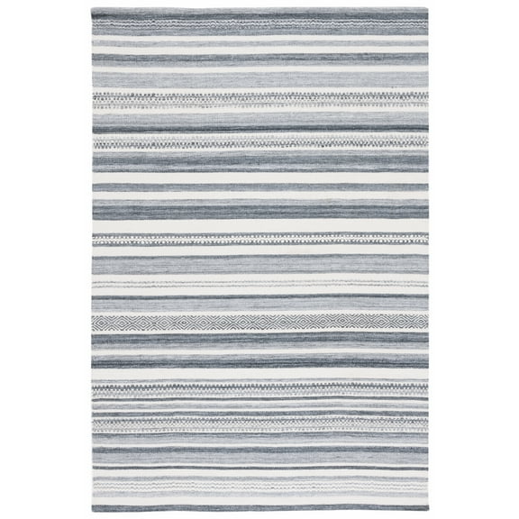SAFAVIEH Striped Kilim Lagrange Striped Polyester Area Rug, Charcoal/Ivory, 8' x 10'